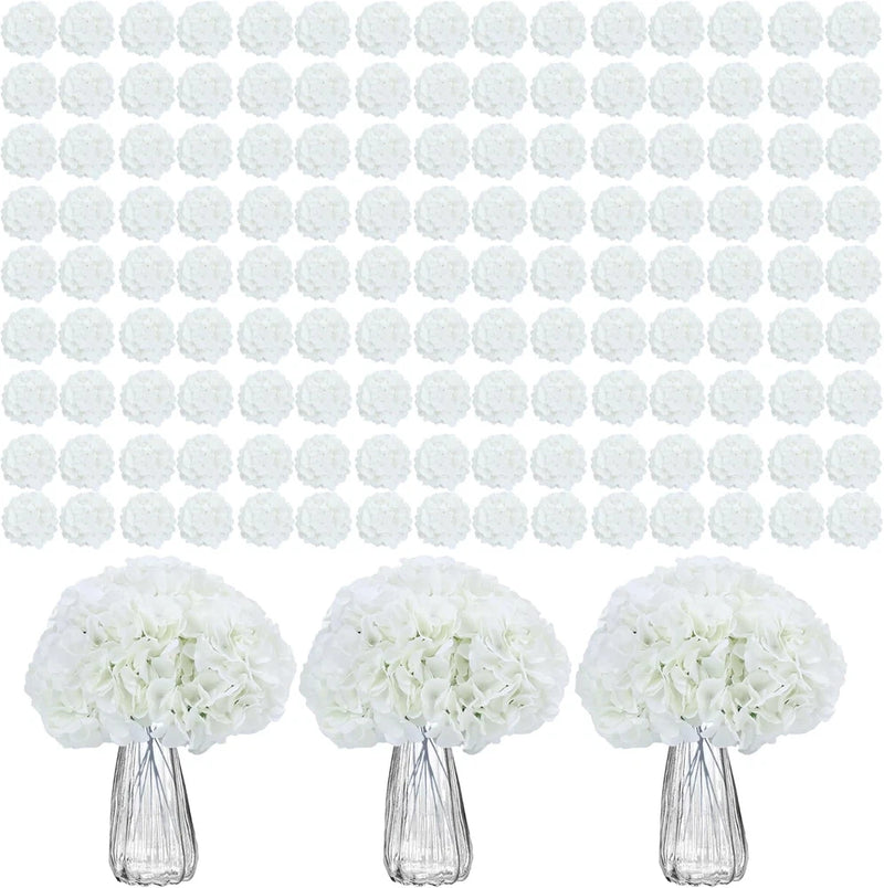 100PCS White Hydrangea Artificial Flowers for Wedding Home Decor Centerpieces Hydrangea