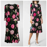Dolce & Gabbana FW2019 Silk Floral Pink Carnations Ruffle Designer Dress IT40 Carnation