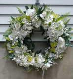 Floral Wreath, Door Wreath, 20'' Artificial White Peony Hydrangea Peony