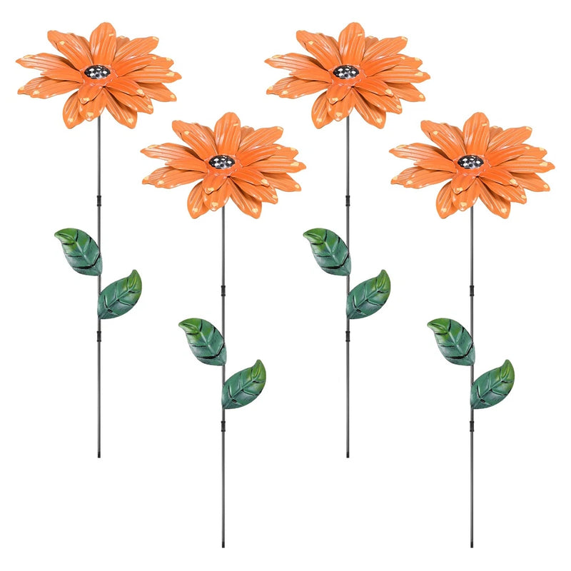 4 Pack Large Flower Garden Decor Stakes, 13' Outdoor Garden Stake [Orange] Garden Plants