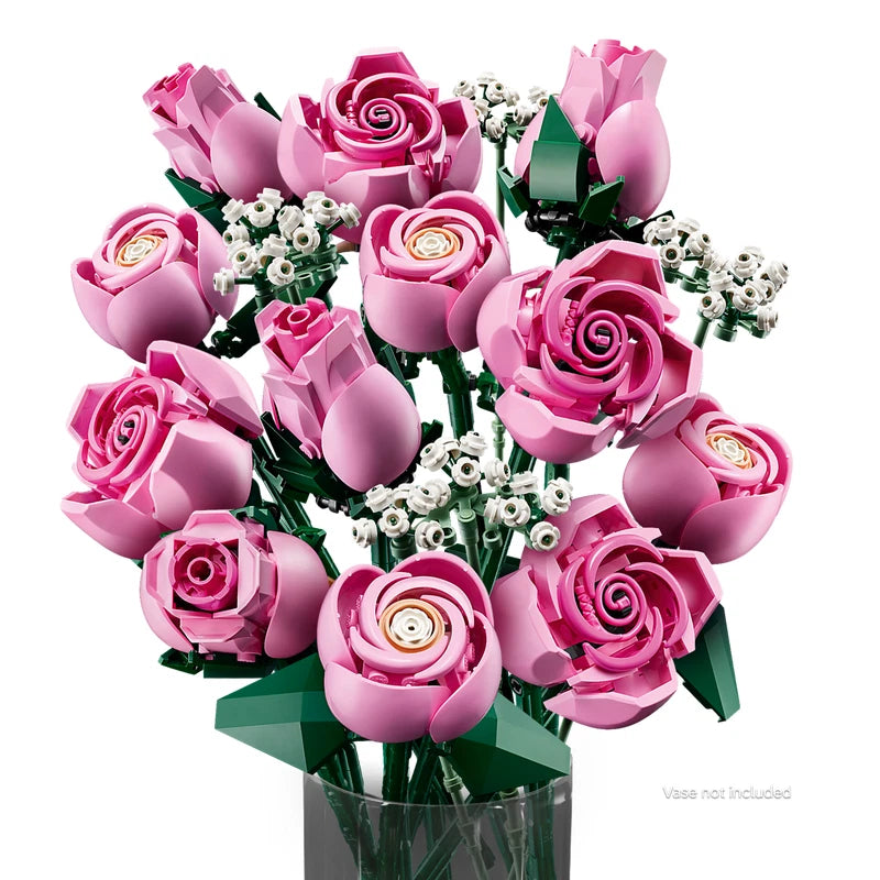 LEGO Botanical pink rose bouquet with detailed pink flower heads and green leaves