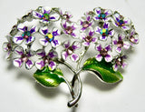 White & Purple Enamel HYDRANGEA PIN Double Flower Head Silvertone New Brooch Hydrangea
