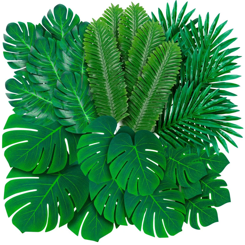Artificial tropical leaf bundle with mixed green monstera and palm leaves