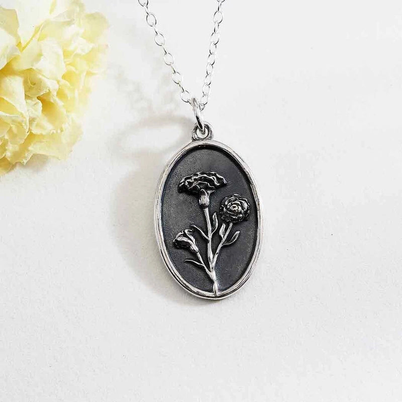 Sterling Silver Carnation Birthflower Necklace - January Carnation
