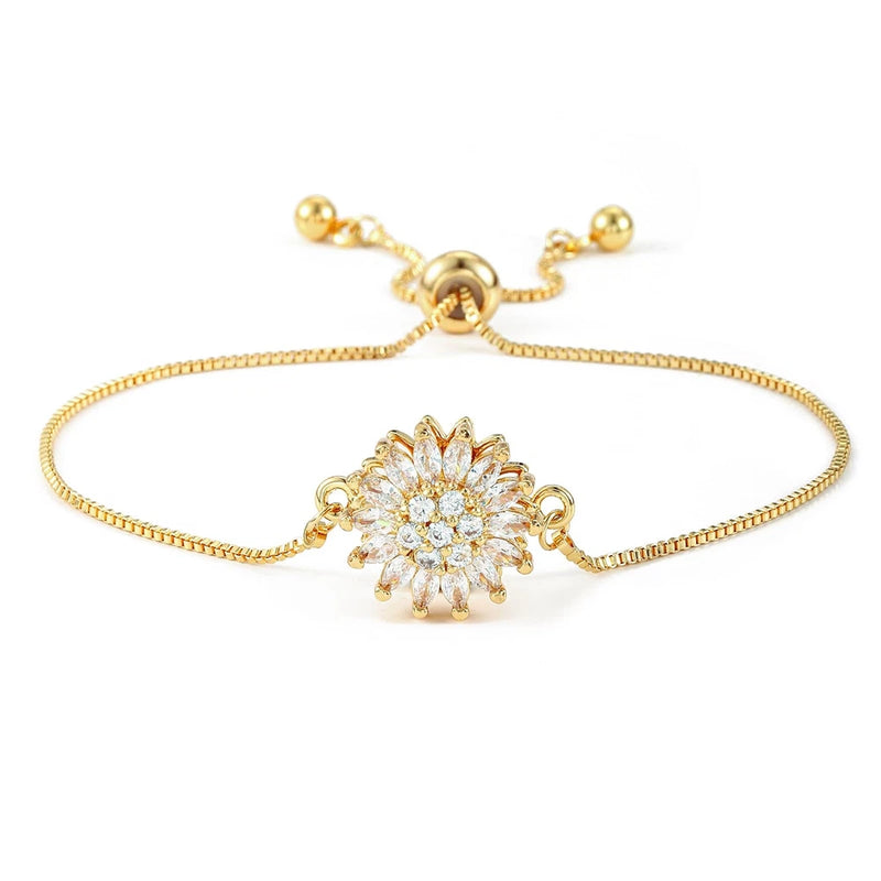 Flower Fidget Bracelet for Women Adjustable Gold Spinning Sunflower Bracelet Spa Sunflower