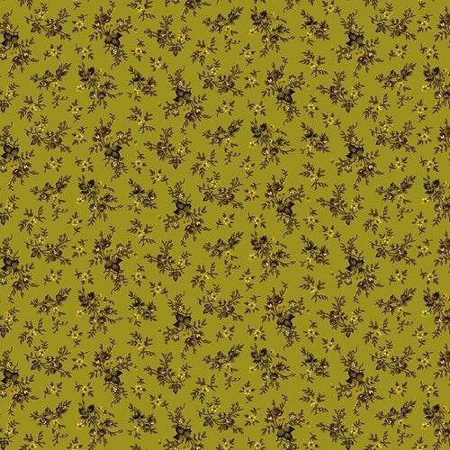 Scrap Basket Favorites Green Press Flowers by Kim Diehl for Henry Glass 1/2 Yard Flowering Plants