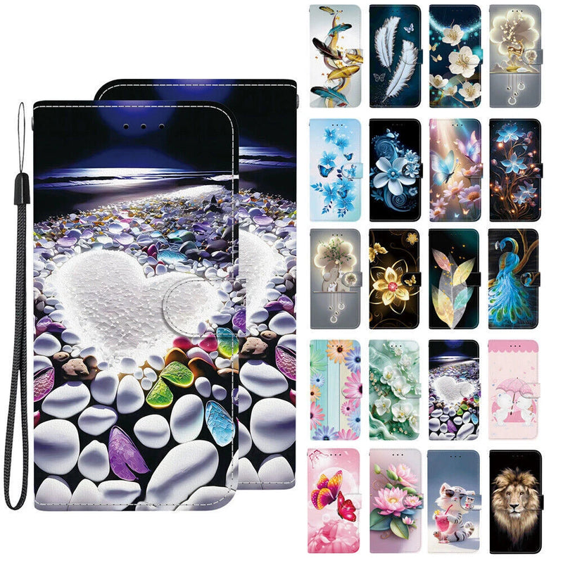 Luxury Butterfly Bear Flower Lion Cat Wallet Cover Case for S21 S22 S23 Ultra Sunflower