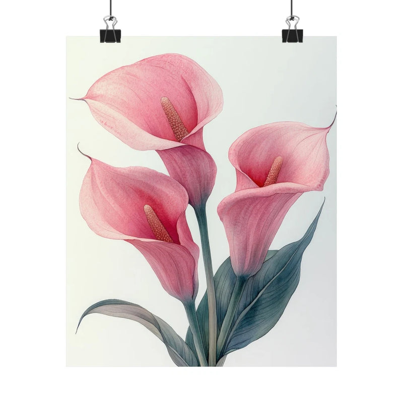 Pink calla lilies flower art print poster with minimalist floral design