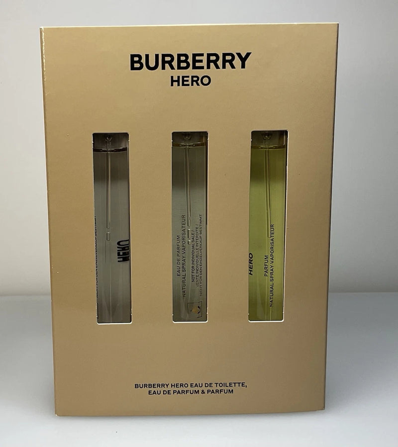 BURBERRY HERO 3 PCS TRAVEL GIFT SET FOR MEN EDT, EDP, PARFUM PEN 0.33 Oz Each!!! EDP