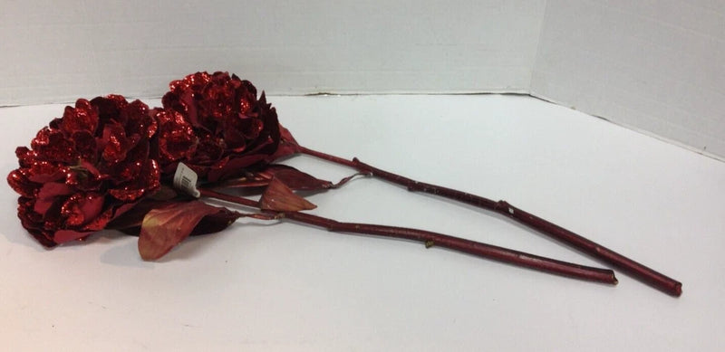 2 Allstate Holiday Shimmer Peony Holiday Christmas Tree Floral Pick Stems 20" Peony