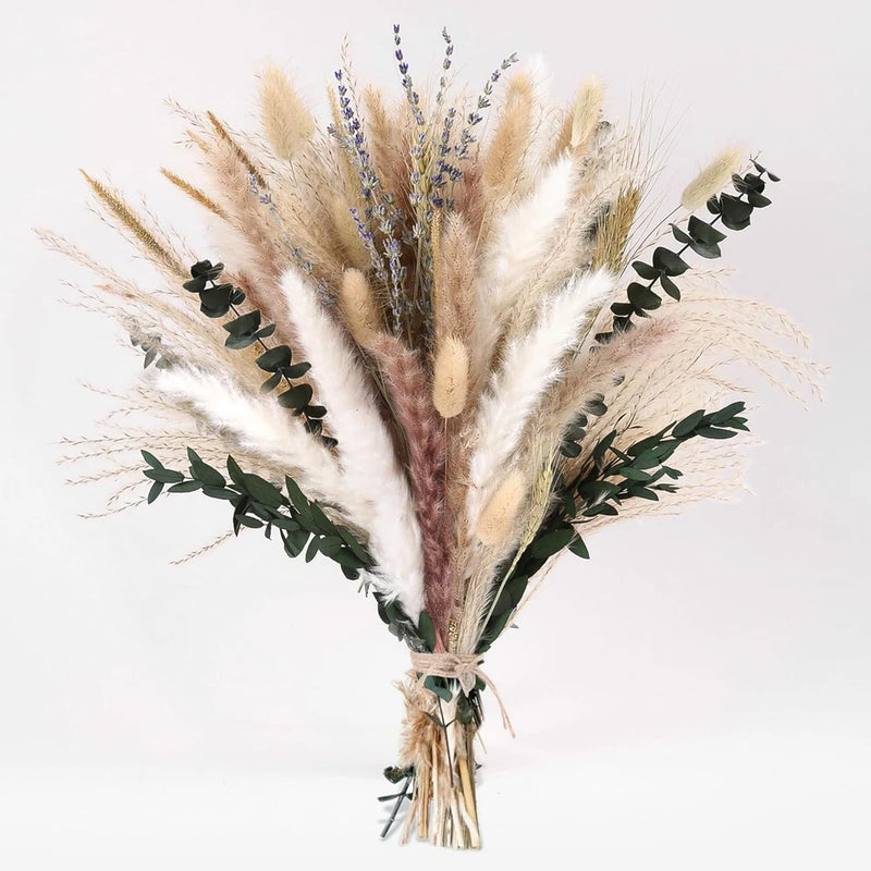 92 Pc Dried Pampas Grass Bouquet 11-13 in with Bunny Tails Eucalyptus Pampas Grass