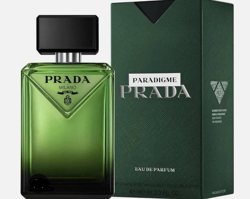 Men's eau de parfum spray, green glass bottle with black cap, Prada boxed set