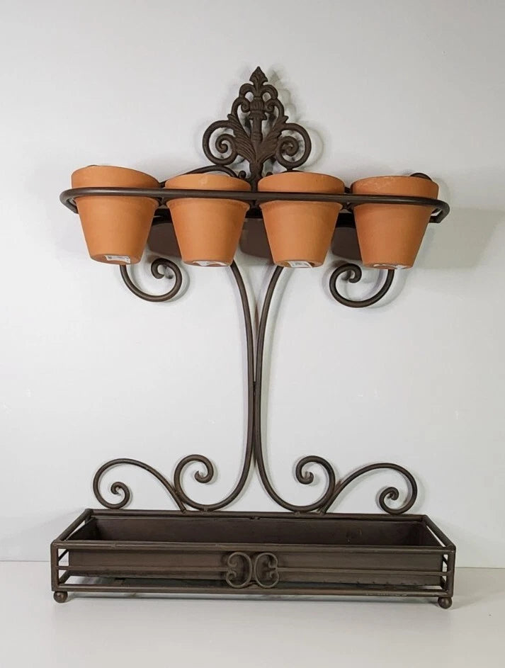 Tabletop Freestanding Iron Garden Multi-Planter w/ Terra Cotta Pots Garden Plants
