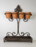 Tabletop Freestanding Iron Garden Multi-Planter w/ Terra Cotta Pots Garden Plants