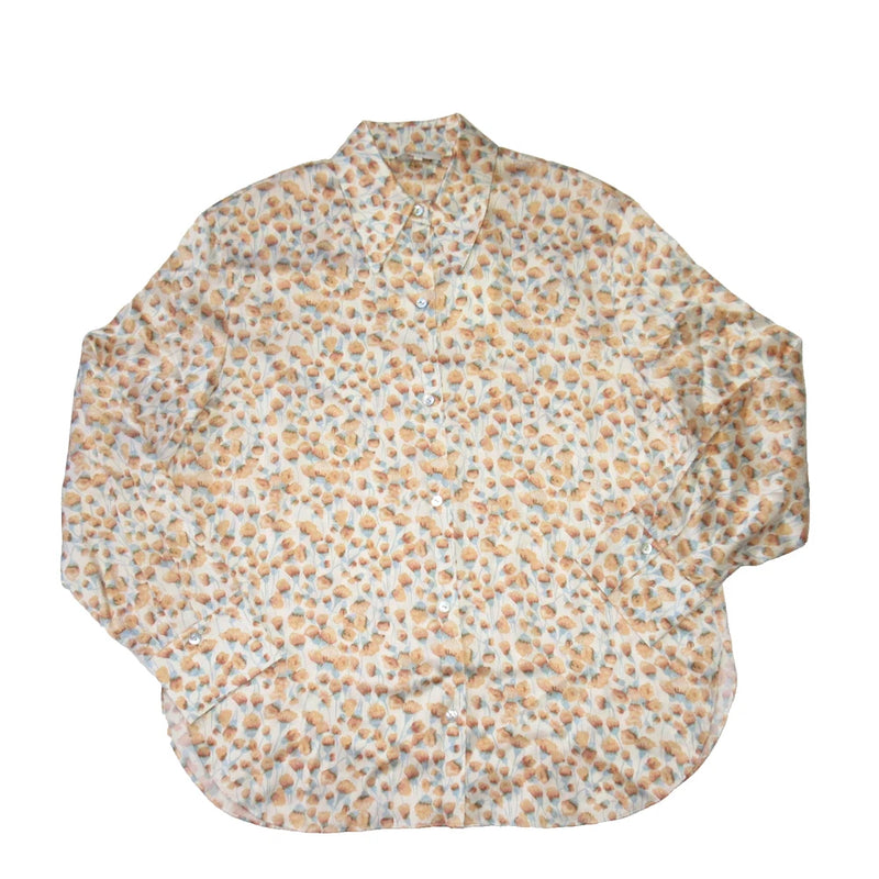NWT Vince Carnation Silk Printed Blouse in Chiffon Floral Button Down Shirt L Carnation