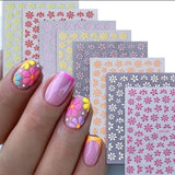 Glittery Flower Nail Stickers Daisy Summer Nail Art Decals Pink Orange SWA188 Daisies