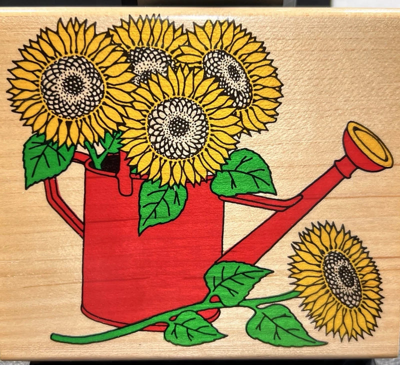 Sunflowers In Watering Can Flower 4062 Inkadinkado Wood Mounted Rubber Stamp Sunflower