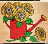 Sunflowers In Watering Can Flower 4062 Inkadinkado Wood Mounted Rubber Stamp Sunflower