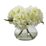 Nearly Natural Blooming Hydrangea with Decorative Vase in Natural/Clear Hydrangea