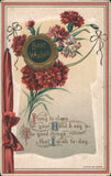 Flowers Best Wishes Greeting with Red Carnations Ribbon Antique Vintage Postcard Carnation