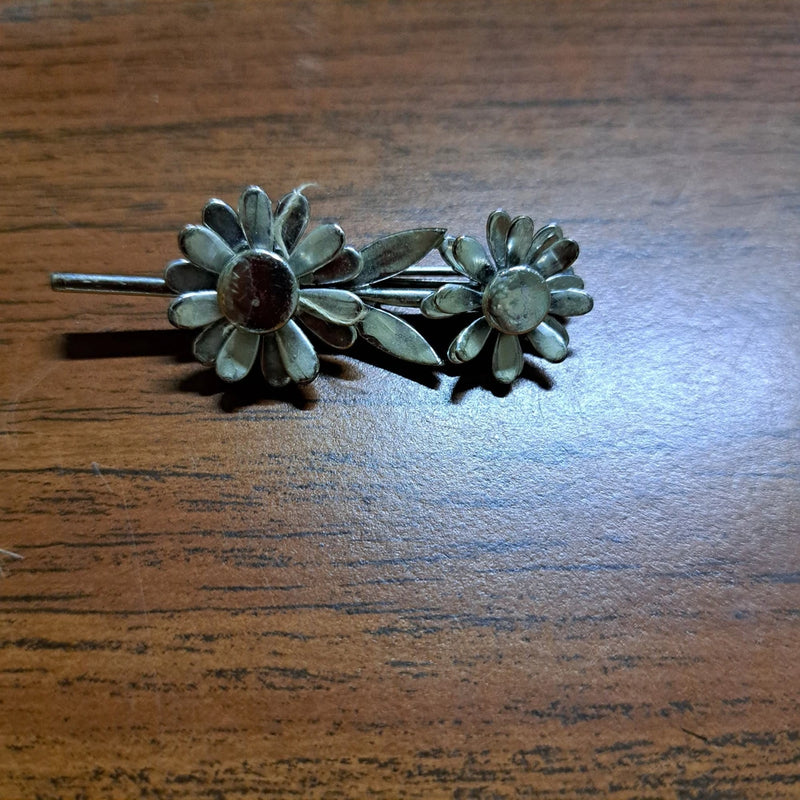 Vintage Silvertone Double Daisy Sunflower Flower Pin RARE FIND Sunflower
