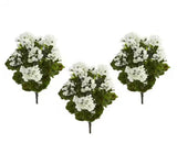 Nearly Natural Geranium Artificial Bush & Flowers Set of 3 6131-S3-WH - NIOB Green Plant