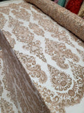 Rose Gold Glitter Damask Shimmer Mesh Fabric Sold By The Yard Quincea–era Prom Roses