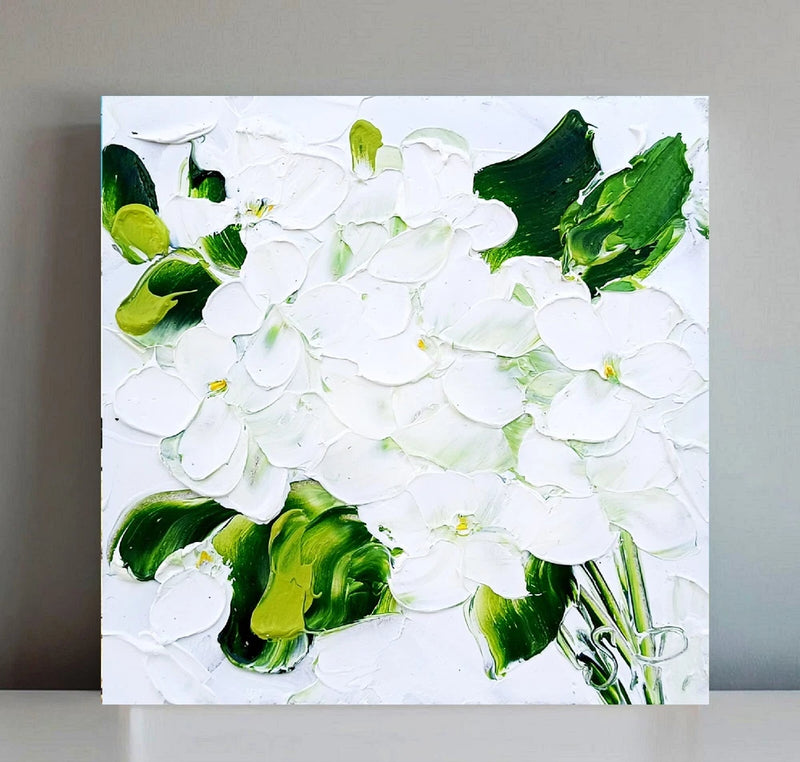 Oil Painting Hydrangea Flower Original Art Impasto 4x4 painting Floral Small Art Hydrangea