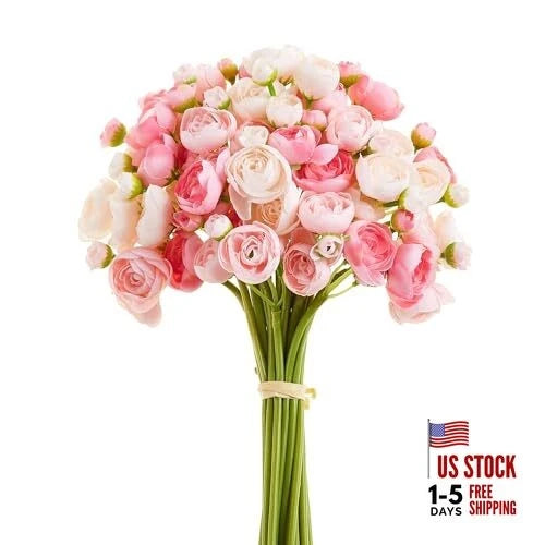 Ranunculus Artificial Flower Faux Silk Mini Peony Flowers Fake Peonies Pink Ranunculus