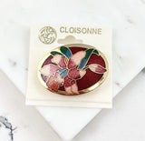 Vintage CloisonnŽ Gold Tone Red Pink Enamel Lily Flower Brooch Pin Lily