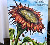 'Hello Sunshine' Sunflower Print Fall Christian Greeting Card 5x7 W/Env & Verse Sunflower