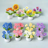 Knitting Crochet Flowers Bouquet Simulation Potted Hand-woven Home Table Decor Sunflower