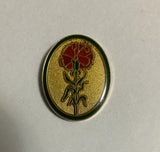 Vintage Red Carnation Flower Lapel Pin Valley Casting Signed Oval Enamel Brooch Carnation