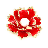 Women's Jewelry Fashion Red Enamel Pearl Peony Flower Charm Brooch Pin Gift Peony