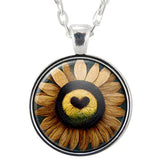 Yellow Sunflower Art Pendant Necklace, Romantic Flower Handmade Jewelry Gifts Sunflower