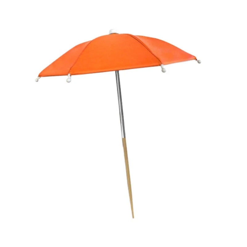 Outdoor plant umbrella with orange canopy and long wooden stake
