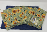 Joan Kors SUNFLOWER Green Floral Cloth Napkin Set of 9 (nine) Cotton Fabric NEW Sunflower