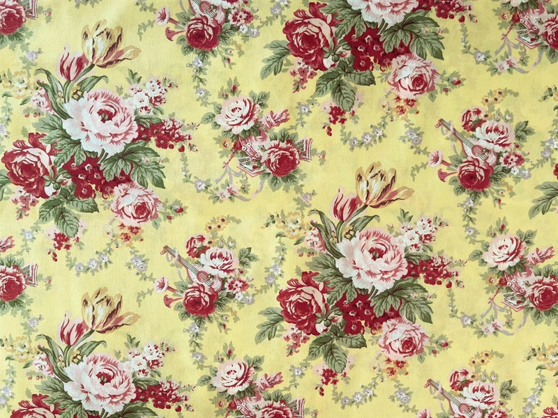 Vintage Cotton Quilt Fabric Floral Music Reminiscence Free Spirit by 1/2Yard Flowering Plants