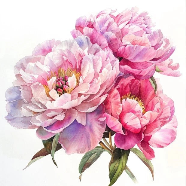 Peony flower car decal vinyl with pink and white blossoms and green leaves