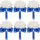 Royal Blue Wedding Bouquet Set - 6 Pack with Diamonds & Ribbons for Bride & Brid Bouquet
