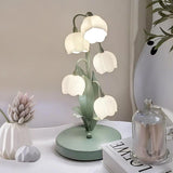 Green Flower Lamp for Home,Bedside Vintage Table Lamps,5 Lily of the Valley Lily