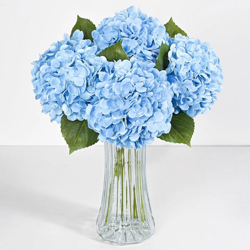 4 Pcs Blue Hydrangea Artificial Flowers, Latex Real Touch 4 Pcs, Hydrangea
