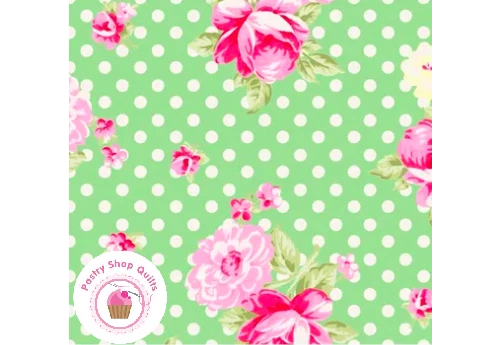 POSIE TW07G Green Dot Floral TANYA WHELAN Quilt FabricS HABBY CHIC Flowering Plants