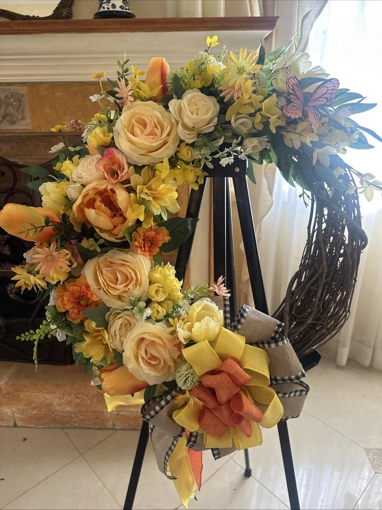Vibrant Spring/Floral Grapevine Wreath Gift For Her Ranunculus