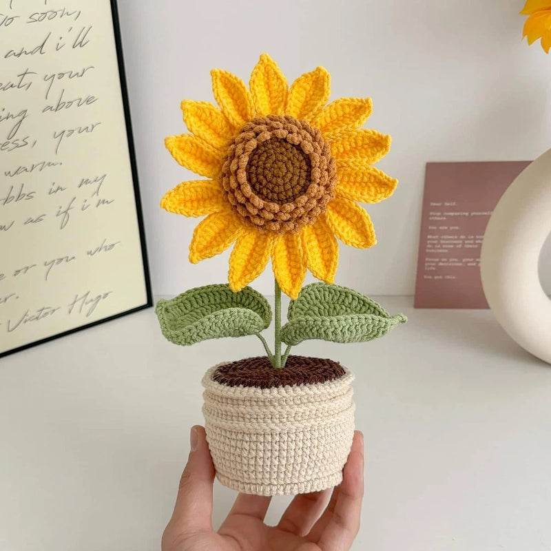 Handmade Crochet Sunflower Bouquet Potted Plants for Home & Office Desk Decor Sunflower