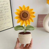 Handmade Crochet Sunflower Bouquet Potted Plants for Home & Office Desk Decor Sunflower