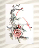 birds peony flower large 8.25" half-sleeve arm fake tattos Peony