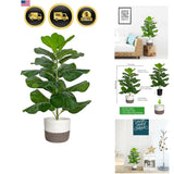 Artificial Fiddle Leaf Fig Tree Faux Ficus Lyrata Indoor Decor 30.5 inches Green Plant