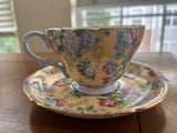 Shelley Summer Glory Hydrangea Henley Teacup Saucer English Bone China Gold Edge Hydrangea