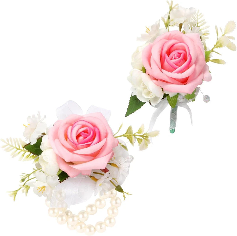 Wrist Corsage and Boutonniere Set, Artificial Rose Corsage Wristlet and Boutonni Carnation